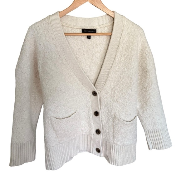 Banana Republic Women Size LP Alpaca & Wool Cream Cardigan Quiet Luxury - Picture 3 of 11